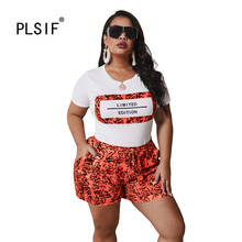 L~3 XL 2 piece set summer women clothes fashion sexy snake print white tees tops + loose shorts two piece set casual outfit 2024 - buy cheap