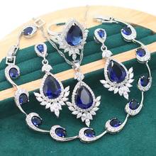 Exquisite 925 Silver Jewelry Set for Women Blue Green Topaz Bracelet Earrings Ring Wedding Necklace Christmas Free Gift Box 2024 - buy cheap