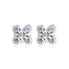 925 Sterling Silver Earrings Jewelry Spring Four Petal Flowers Stud Earrings for Women Clear Crystal Small Earrings Girl Jewelry 2024 - buy cheap