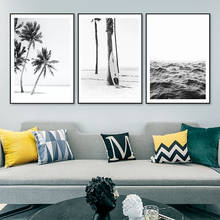 Self-adhesive Wall Sticker Modern Black White Wall Art Coconut Tree Beach Island Wave Poster And Prints For Living Room Decor 2024 - buy cheap