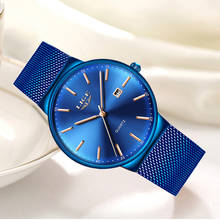 LIGE Womens s Top Brand luxury Analog QuartzWatchesWatch Women Full Blue Mesh Stainless Steel Date Clock Fashion Ultra-thin Dial 2024 - buy cheap