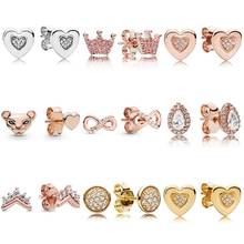 Authentic 925 Sterling Silver Earring Rose Radiant Teardrop Lioness And Heart Droplets Earring Studs For Women pandora Jewelry 2024 - buy cheap