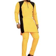 Egg yellow cotton patchwork tops and solid trousers men pant sets senator style men's groom suit custom made for wedding party 2024 - buy cheap