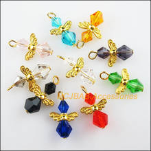 20Pcs Gold Color Wings Mixed Crystal Beads Angel Charms Pendants 14x23mm 2024 - buy cheap