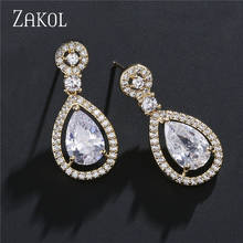 ZAKOL Fashion Crystal Water Drop Design Cubic Zircon Dangle Big Earring for Women Boucle D'oreille Pendientes Mujer FSEP2132 2024 - buy cheap