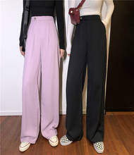 Calça feminina cintura alta larga com zíper, nova calça casual roxa solta com zíper, para primavera 2021 2024 - compre barato