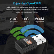 USB WiFi адаптер 2,4 ГГц 5 ГГц 600 Мбит/с WiFi антенна двухдиапазонный 802.11b/n/g/ac мини беспроводной компьютерный сетевой приемник 2024 - купить недорого