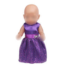 Vestido de bonecas de bebê 43 cm, elegante para recém-nascidos, vestido de princesa roxo, vestido de noite, saia de brinquedo adequada para boneca feminina f412 2024 - compre barato