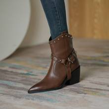 Botas de cowboy ocidental botas curtas cavaleiros botas de salto alto feminino pequeno tamanho grande botas femininas 41-43 retro 40 2024 - compre barato