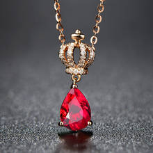 Classic Crown Ruby Water Drop Pendant Necklace Chokers for Women Rose Gold Luxury Temperament Jewelry Girls Quartz Sexy Gift 2024 - buy cheap