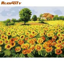 RUOPOTY Painting by Number Sunflower Flower Sea Landscape Acrylic Paint Color Handmade Drawing By Number For Adults On Canvas 2024 - buy cheap