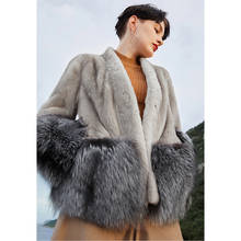 FURSARCAR Whole Skin Real Mink Fur Coat With Silver Fox Fur Hem Cuff For Women Autumn&Winter Warm Outerwear 2020 New Fashion 2024 - buy cheap
