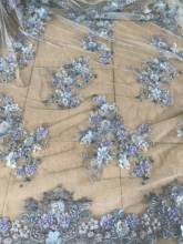 Tela de encaje francés con flores 3d de lujo, tela con abalorios bordados de tul, SYJ-726813 para vestido de novia 2024 - compra barato