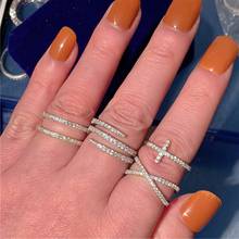 2019 Female Statement ring 925 Sterling silver Pave AAAAA cz Engagement Wedding Rings for women Bridal Cross Party Jewelry 2024 - buy cheap