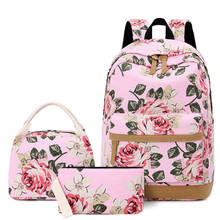 Mochila escolar floral de lona, conjunto leve de mochila escolar para adolescentes meninas crianças bolsa de livros, bolsa de ombro para estudantes 2024 - compre barato