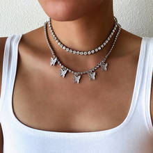 Conjunto de collar de mariposa con diamantes de imitación para mujer, gargantilla de cristal, cadena de tenis, joyería de lujo a la moda 2024 - compra barato