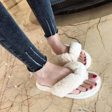 Winter Fashion Women Home Slippers Faux Fur Warm Shoes Woman Slip on Flats Female Fur Flip Flops Pink Plus Size 36-41 YYJ133 2024 - buy cheap