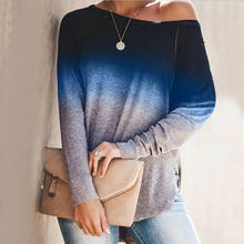 Autumn T-Shirts For Women 2021 Fashion Gradient Colour Backless Off Shoulder Pullovers Loose T-shirt Футболки с длинным рукавом 2024 - buy cheap