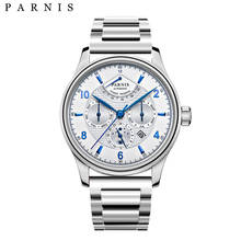 Parnis 43mm Top Brand Luxury Stainless Steel Automatic Men Watch Power Reserve Week Mooth Multifunctional Silver Men's Watches 2024 - buy cheap