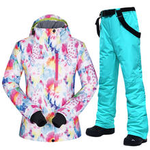 Женский лыжный костюм, брендовый зимний ветрозащитный водонепроницаемый дышащий Теплый комплект, лыжная куртка и зимние штаны, костюмы для катания на лыжах и сноуборде 2024 - купить недорого