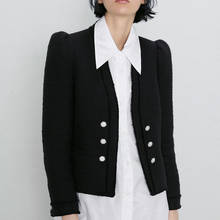 Chaqueta de popelina con doble botonadura para mujer, abrigo negro de manga larga con cuello en V, moda de primavera y otoño, 2020 2024 - compra barato