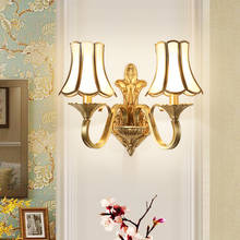 Lámpara de pared de cobre europeo, candelabro de pared de vidrio de latón, CA 100%, W17cm, H34cm1L/ W31cm, H34cm, 2 luces para pasillo, dormitorio 2024 - compra barato