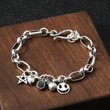 Novo 925 prata esterlina pulseira feminina moda bonito de cinco pontas estrela smiley fivela charme pulseira de jóias de prata fina 2024 - compre barato