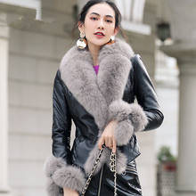 Abrigo de piel de oveja auténtica para Mujer, chaquetas de invierno con cuello de piel de zorro, Chaqueta de cuero Real 2024 - compra barato