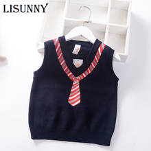 2021 Autumn Baby Boys Knit Vest Spring Striped Tie Kids Jumper Sweaters Vest Children Clothing Sleeveless Boys Pullover Coat 2024 - buy cheap
