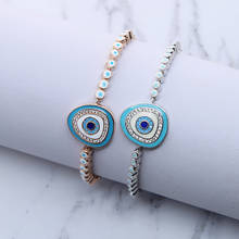 Pulseira sorte turco esmalte azul mau olhado, bracelete de zircônia cúbica para mulheres pingente ajustável joia presente 2024 - compre barato