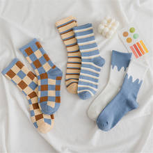 Blue Striped Plaid Crew Socks Casual Cotton Comfortable Breathable Socks for Unisex Harajuku Fashion Accessories Street Socks 2024 - buy cheap