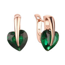 New Korean Women Earring 585 Gold Color Earring Green Heart Shape Cubic Zircon Earring Designs for Girls 2024 - buy cheap
