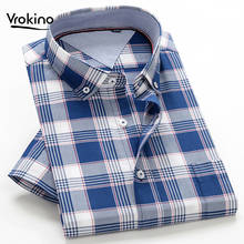 Camisa xadrez de manga curta masculina, camisa tamanho 8xl, 9xl, 10xl, 100% algodão, confortável para negócios, verão 2024 - compre barato