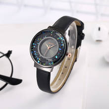 Женские часы с радужными стразами, повседневные кварцевые часы с кожаным ремешком, аналоговые наручные часы-браслет YE1 2024 - купить недорого