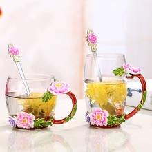 High-grade Peony Enamel Mugs Coffee cup Crystal Glass Cups and mugs Tea Cup Drinkware Gift Couple Mug For Lover Tea Set 2024 - buy cheap