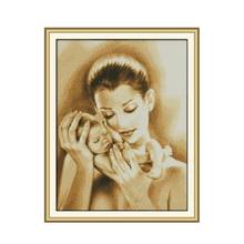 Mother and son cross stitch kit aida 14ct 11ct count print canvas cross stitches   needlework embroidery DIY handmade 2024 - buy cheap