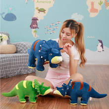 Azul e verde dinossauro brinquedos de pelúcia dos desenhos animados lifelike triceratops macio boneca brinquedo modelo de animais para crianças meninos presentes de aniversário do bebê 2024 - compre barato