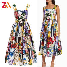 ZALady Designer Runway Flower Printed Midi-long Woman Dress Elegant summer streewear party evening Spaghetti strap dresses robes 2024 - buy cheap