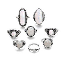 17 pçs/set mulheres do vintage sol estrela coroa de cristal anéis conjunto para feminino geometria midi dedo kunckle opal anel boho casamento jóias 2024 - compre barato