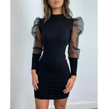 Women's Sexy Casual Dress Solid Long Sleeve Puff Sleeve O-neck Slim Bodycon Dress Party Club Wear Fashion New 2024 - buy cheap