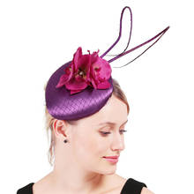 Encantador chapéus fascinator de penas roxo prendedor de cabelo faixa de cabeça feminina venda de casamento renda de cetim 2024 - compre barato