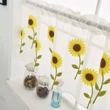 Sunflower Short curtains for Living Room Bedroom  Leaves Sheer Curtain Tulle Window Treatment Voile Drape Valance 1 Panel Fabric 2024 - buy cheap