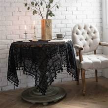 Modern Retro Black Beige Hand Crochet Pendant Tassel Big Table Cloth Placemat Home Minimalist Style Christmas Wedding Tapete 2024 - buy cheap