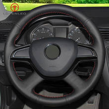 LQTENLEO Black Artificial Leather Steering Wheel Cover for Skoda Superb Octavia Roomster 2013-2015 Citigo Fabia Rapid 2012-2013 2024 - buy cheap