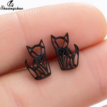 Shuangshuo Romantic Origami Fox Stud Earrings for Women Girls Hollow Cat Animal Earings Stainless Steel Ear Piercing Jewelry 2024 - buy cheap