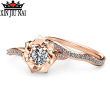 Two-piece love romantic couple ring rose flower lady zircon CZ valentine's day gift engagement wedding women's jewelry 2024 - buy cheap