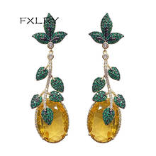 FXLRY vintage green leaf and yellow cubic zirconia luxury drop earring for women wedding jewelry 2024 - buy cheap