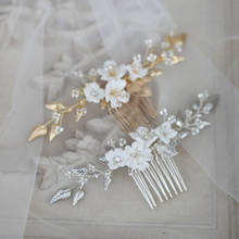 Peine de boda de flores de porcelana delicada, pieza de pelo, hoja, joyería nupcial hecha a mano, tocado para mujer, adorno para el cabello 2024 - compra barato