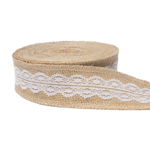 5cm Width x 20 Meter Jute Burlap Natural Hessian Ribbon With Lace Trim Edge Wedding Rustic Vintage 2024 - buy cheap