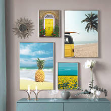 Pintura en lienzo de paisaje de bicicleta de mar, pósteres nórdicos e impresiones, imágenes de pared para decoración de sala de estar, piña, girasol 2024 - compra barato